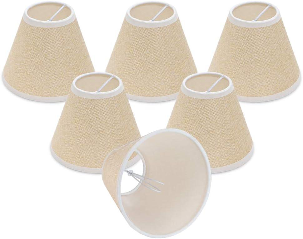 Wellmet Small Lamp Shade,ONLY for Candle Bulbs,Clip-on Drum Lamp Shades,Set of 6, 3" X 6" X 5", Linen