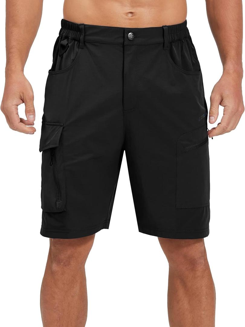 EZRUN Men's Hiking Cargo Shorts Quick Dry Golf Outdoor Work Tactical Shorts with Multi Pocket for Fishing Travel (4X-Large, Pure Black)