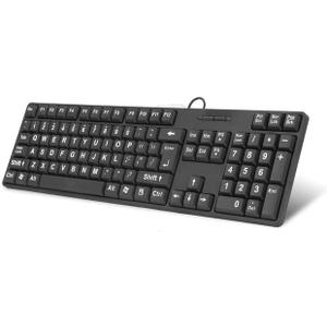 Large Print Computer Keyboard, Wired USB Full Size Quiet Keyboard with 4X Oversized Print Letters for Visually Impaired Low Vision Individuals Easy to See and Type for PC, Laptop,Windows