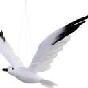 Artificial Flying Seagull Hanging Decorations Realistic Foam Bird Feathered Statue Ornament for Wedding Party Christmas Halloween Decor Props(S, 24x22CM)