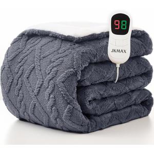 JKMAX Heated Blanket Full Size - Premium Soft Heating Electric Blanket, Fast Heating with 10 Heating Settings, 5 Time Settings, Machine Washable - Perfect for Winter & Cold Nights (72"x84", Grey)