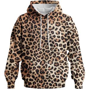 Leopard Print Hoodie for Men Cheetah Printed Hooded Streetwear Hip Hop Pullover Y2K Sweatshirt (L)