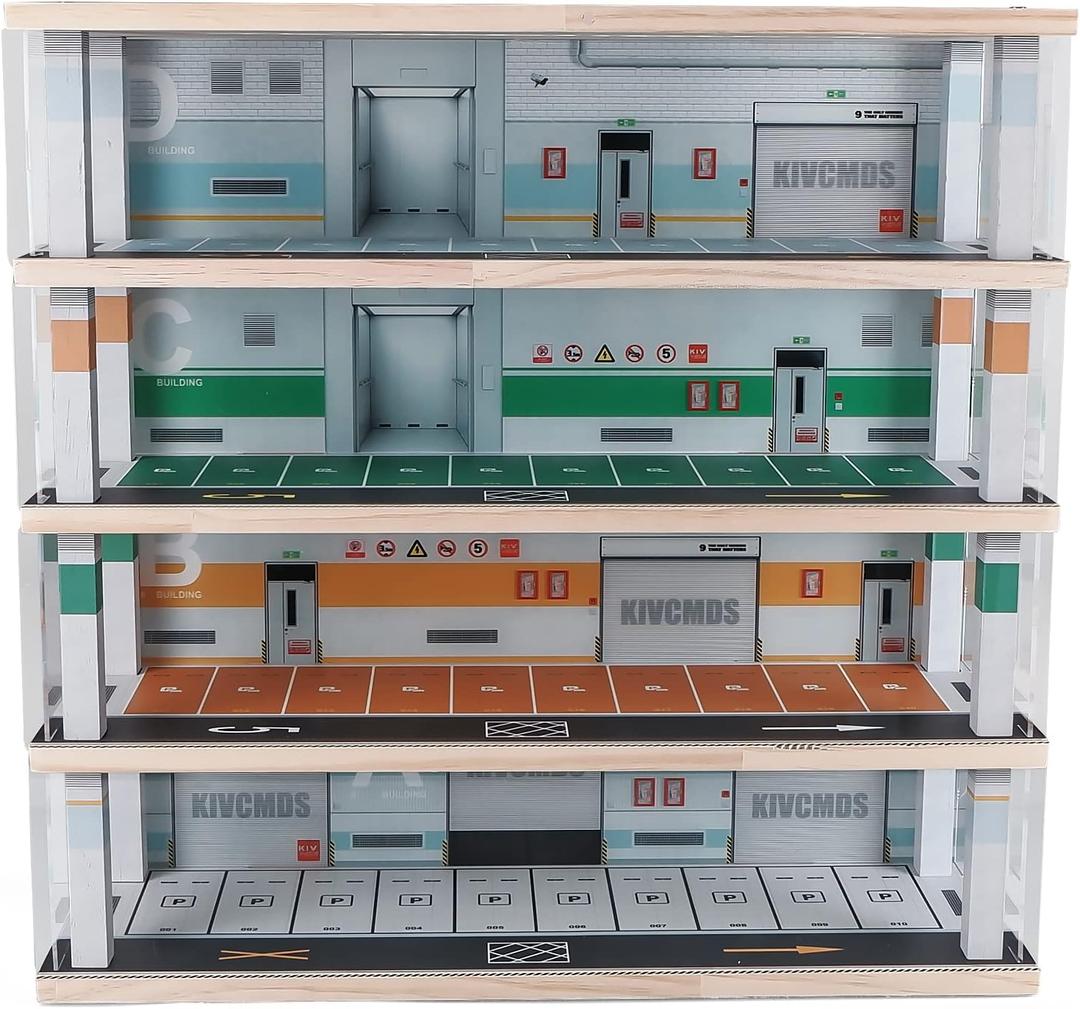 1:64 Scale Alloy car Model Display case. Suitable for Collecting hot Wheels and die-cast Cars with Lighted Scenes Parking lot 40 Spaces on 4 Levels (Underground Garage Scenes) (kw-262-1)
