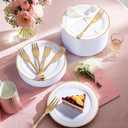 WELLIFE 60 PCS Gold Plastic Dessert Plates and 60 PCS Forks, 6.3 inch Disposable Salad Plates, Premium White Appetizer Plates with Gold Rims, Perfect for Party and Wedding