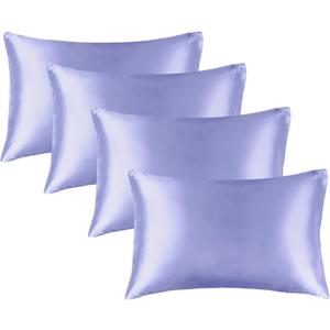 BEDELITE Satin Pillowcase for Hair and Skin, Super Soft Similar to Silk Pillow Cases 4 Pack with Envelope Closure, Cooling Pillowcases for Women Men (20"x40" King Size, Lilac)