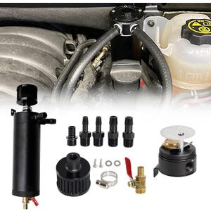 Sporacingrts Universal 750ml 2-Port Oil Catch Can Baffled Reservoir Tank Breather Filter with Drain Valve Black Aluminum
