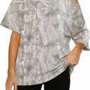 Off The Shoulder Tops for Women Camo Shirt Oversized T Shirt Y2K Maple Leaf Print Tshirt Short Sleeve Summer Outfits (X-Large, Khaki Gray)
