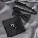 Bow Tie Pocket Square Cufflinks Set for Men, Adjustable Pre-tied Bowtie, Men's Tuxedo Bow Ties (Black)