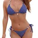 ZAFUL Women's Triangle String Bikini Set Sexy Tie Side Two Piece Swimsuit Seashell Halter Bathing Suit Cute Swimwear (Blue, XS)