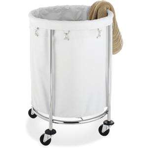 Whitmor Round Commercial Laundry Hamper with Removable Liner and Heavy Duty Wheels -Chrome (6894-3499-BB)