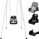 Toddler Swing with Soft Cushion, Foldable Indoor & Outdoor Baby Swing, Easy to Install & Store for Backyard Play (Black)