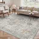 GENIMO No-Wash 9X12 Area Rug for Living Room Bedroom Patio, Waterproof Stain Resistant Oil Proof Chenille Carpet, Non Slip Vintage Boho Rug for Dining Room & Home Office Decor Light Taupe Brown