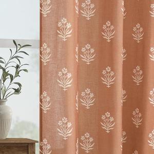 Boho Curtains 84 Inch Length 2 Panels Set for Bedroom,Vintage Floral Rustic Bohemian Terracotta Rust Color Block Print Western Long Linen Sheer Printed Farmhouse Curtains for Living Room