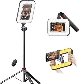 Tripod for iPhone with Light, Portable 15W Ring Light with Stand and Phone Holder for Video Recording, 6000mAh Magnetic Phone Tripod with Light 2500K9000K for Food Hunt,Mukbang Video,Vlogging,CRI＞95