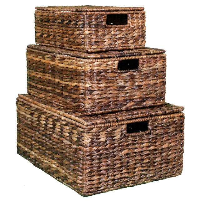 BIRDROCK HOME Abaca Nesting Baskets Set of 3 - Handwoven Storage Baskets w/Handles - Box Organizer for Household, Towels, Clothes, Nursery, Toys | Ideal Use in Living Room, Office, Kitchen & Bathroom