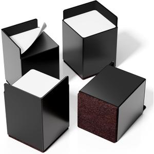 Bed Risers 4 inch Heavy Duty, 4 Pack Black Square Metal Self-Adhesive, Oversized Furniture Risers for Bed Desk Table Sofa Couch, Support up to 6000 lbs, Protect Hardwood Floors from Scratches