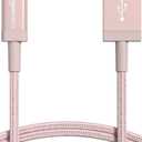 Amazon Basics USB-A to Lightning Cable, Apple MFi Certified, Nylon Braided Cord for iPhone 14 13 12 11 X Xs Pro, Pro Max, Plus, iPad, High Speed Transfer, 6 Foot, Rose Gold