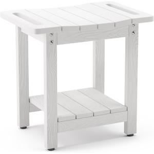 LUE BONA Shower Bench Seat, White HDPS Shower Benches for Inside Shower, Waterproof Shower Stool for Shaving Legs Foot Stool for Spa Bathroom, Weather Resistant/Non-Slip/Handles/Indoor or Outdoor Use