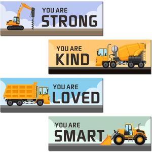 Fun-plus 4 Pcs Construction Room Decor for Boys, Truck Decor for Boys Room, Inspirational Wall Sign Motivational Quote Wall Decor, or Boys Kids Nursery Bedroom Playroom