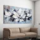 Abstract Canvas Wall Art Decor Large White Wall Art for Living Room Abstract Canvas Art Wall Decor Flower Pictures Oversized Blue Wall Art Prints Artwork for Walls Bedroom Office Decor 29" X58"