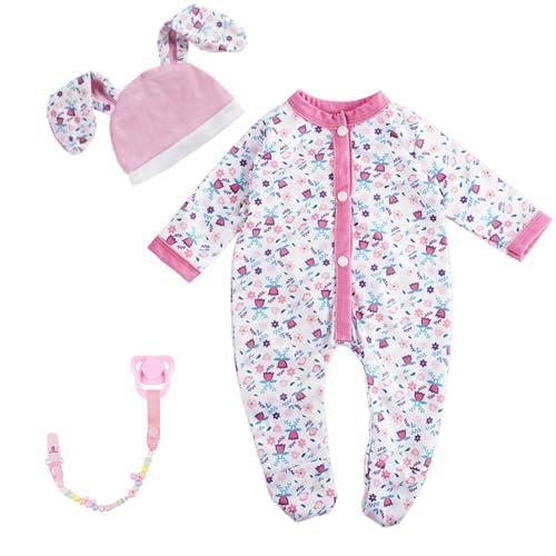 BABESIDE 4 Pcs Reborn Baby Doll Accessories and Clothes for 17-20 Inch Baby Dolls, Pink Floral Doll's Clothes Set with Hat, Pacifier and Chain for Dolls Girls Boys (Doll not Included)