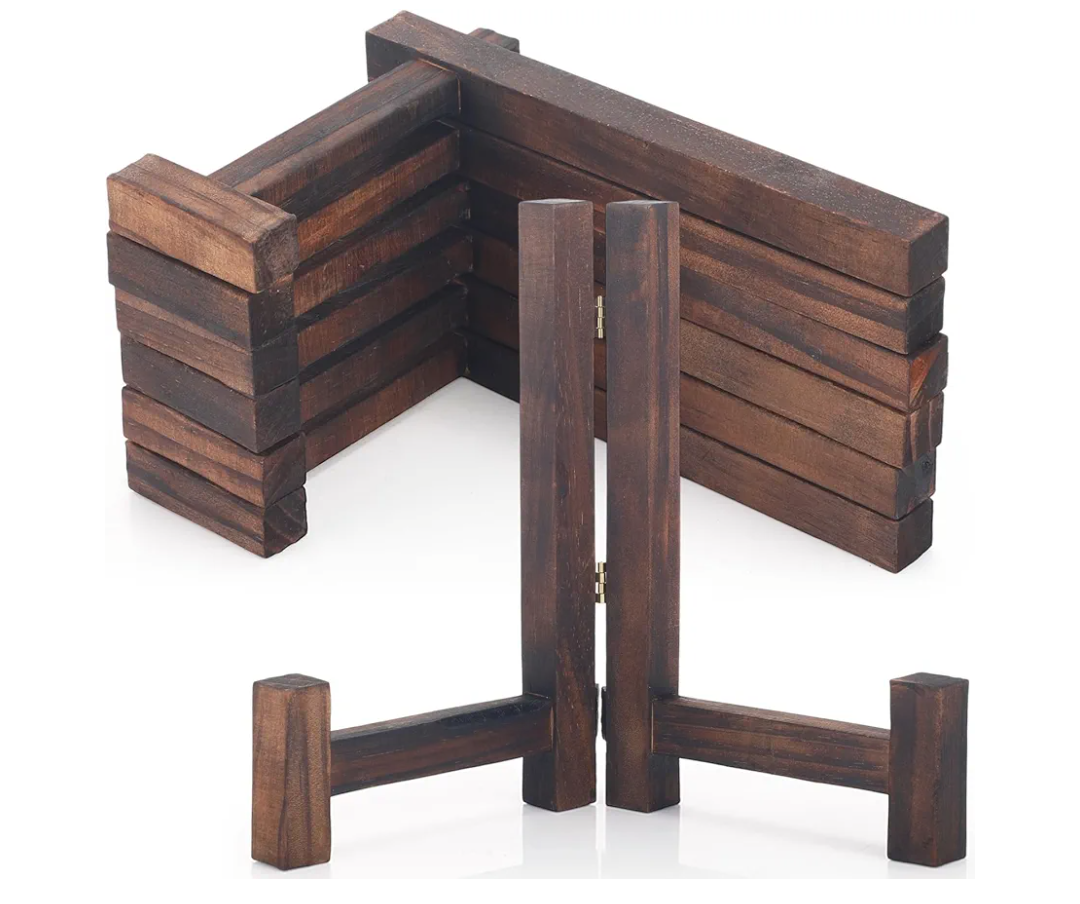 Geelin 3 Pack Plate Stands for Display 7 Inch Wooden Folding Plate Holders Rustic Solid Wood Easel Holders for Decorative Picture Frames Art Tabletop Shelf Decorations