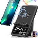 AFK Wireless Charging Station with Bluetooth Speaker and Alarm Clock, Wireless Charger Compatible with iPhone, Android Phones(Black)