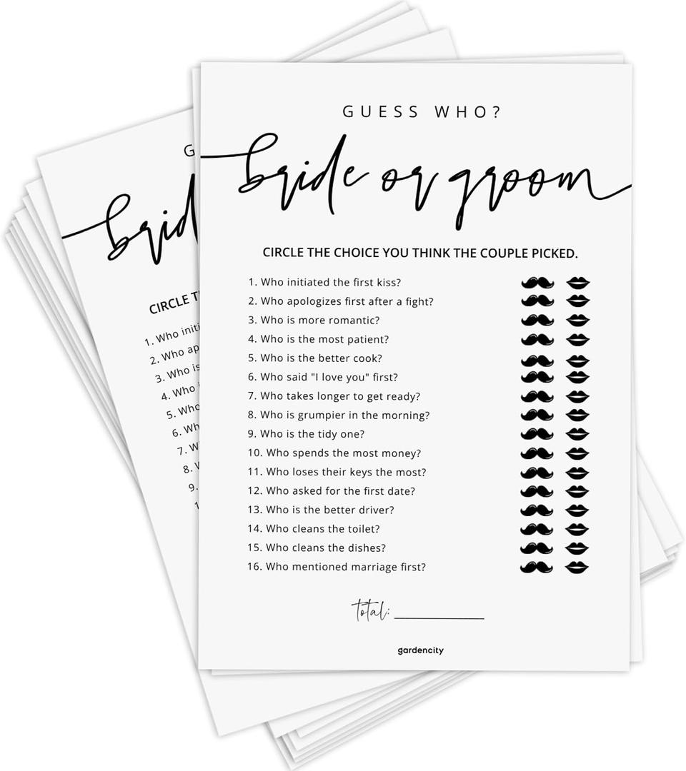 GardenCity Guess Who Bride or Groom?, Bridal Shower Games for 50 Guests, Minimalist