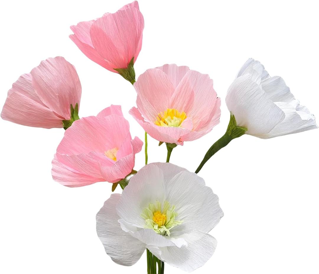 Mybbshower Crepe Paper Flower DIY Making Kit, Icelandic Poppy, Assorted Colors Blush Pink Cream 24 Count