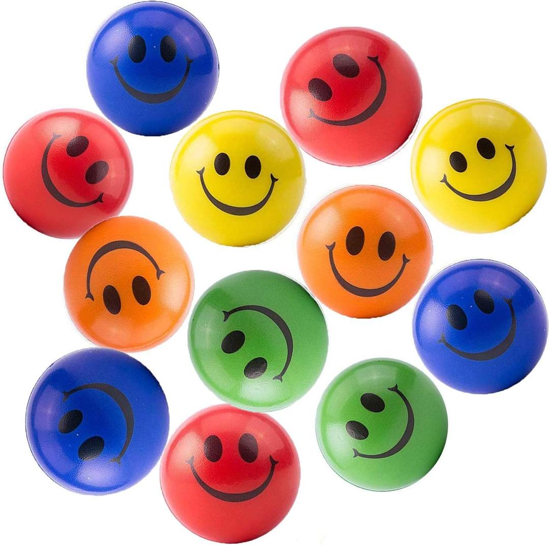 Akusety Neon Colored Smile Funny Face Stress Ball - Happy Smile Face Squishies Toys Stress Balls Bulk Pack of 12 Relaxable 2.5" Stress Relief Smile Squeeze Balls Fun Toys