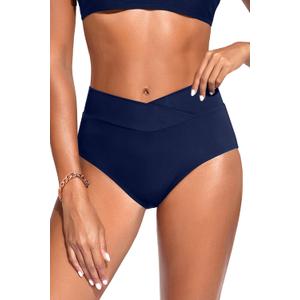 Women V Cut Bikini Bottoms - High Waisted Full Coverage Swimsuits Cross Front Bathing Suit Bottoms 2026 (Large)