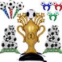 2026 World Soccer Party Decorations 21PCS Balloons Kit, 59" Large Gold Champion Trophy & Self-Standing Soccer Foil Balloons, Cheer Sticks & Headbands, Football Sports Theme Birthday Party Supplies