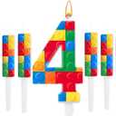 3 x 7 Pcs Building Block Themed Birthday Candles Set Building Blocks Number 4 Candle Cake Topper for Building Block Party Decoration Supplies (Number 4) (Multicolor)