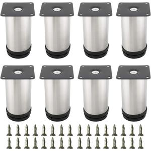 DasMarine 4" H x 2" Dia Stainless Steel Furniture Legs 8 Packs, Adjustable Metal Furniture Legs Round Kitchen Furniture Supporting Cabinet Table Feet for Sofa Couch Desk