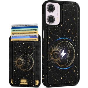 Shorogyt for Motorola Moto G Power 5G 2024 Cute Kawaii Leather Phone Case - Compatible with Magsafe Wallet Magnetic Credit Card Holder Fashion Sun Moon Design Phone Cover for Women Girls, Fits 7 Cards