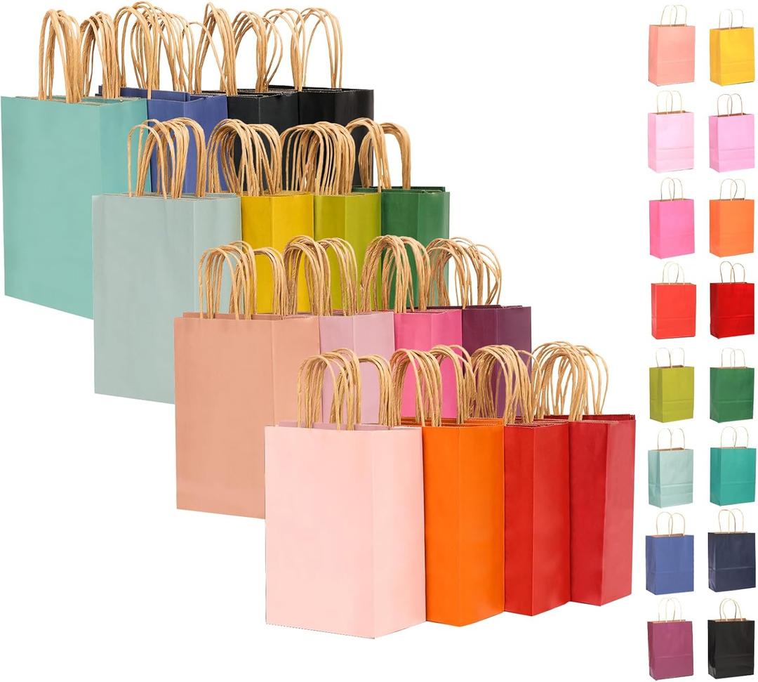 qiqee Large Kraft Paper Bags with Handles Bulk 13"x10"x5" 32-Packs Gift Bags 16 Different Senior Color Bags Multiple UsesLarge Size