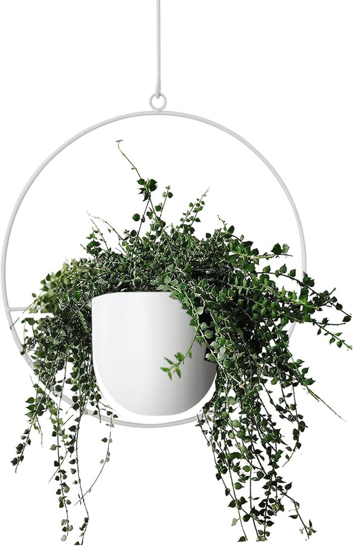 Hanging Planter Indoor Modern Boho Plant Pot Metal Wall and Ceiling Plant Holder Mid Century Minimalist Flower Pot for Hanging Plants, White (1PC)