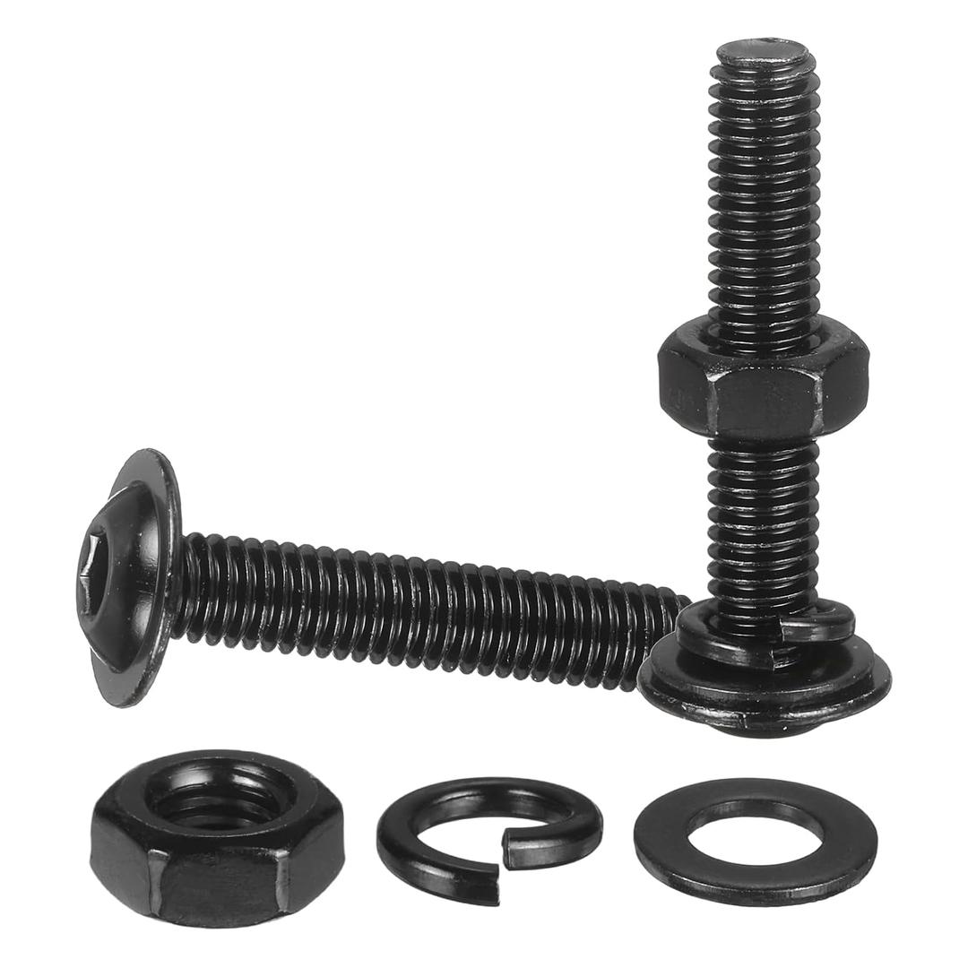 M METERXITY 10 Set M6 x 40mm Flanged Button Head Socket Cap Screws, Black 304 Stainless Steel 18-8 Hex Socket Head Screws Bolts, Nuts, Flat & Lock Washers for DIY, Furniture, Automotive