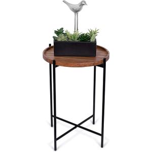 BIRDROCK HOME Folding Side Table with Removable Wood Tray - Modern Accent, Foldable End Table for Living Room, Bedroom - Portable Serving Tray for Decoration, Coffee, Drinks & Food - Natural Acacia, 16 x 16 x 22