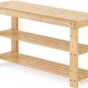 DUMOS Wooden Shoe Rack Bench, 3-Tier Bamboo Entryway Benches with Storage, Holds Up to 286 lb Storage Organizer, Suitable for Bedroom Living Room Balcony, 11.3 x 35.43 x 17.8 Inches, Natural Bamboo