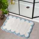 Scalloped Bath Mats Blue Bathroom Rugs Non Slip Washable Cute Bath Mats Microfiber Absorbent Soft Aesthetic Preppy Small Bath Rugs for Bedroom Tub Sink 26"x18"