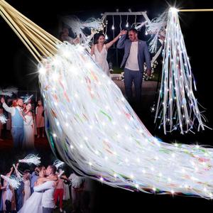 Simgoing 24 Pcs Lighted Wedding Wands LED Tinsel Wands Light up Streamers Sparklers for Wedding Send Off and Exits Birthday Party Props Favors(White Tinsel)