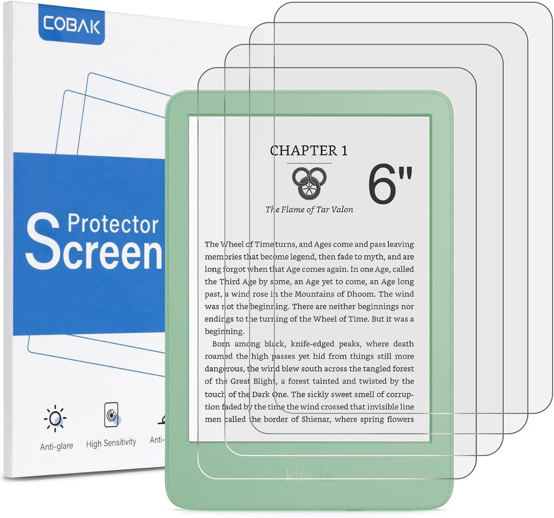 CoBak 4 Pack Anti-Glare Matte Screen Protector for 6" Kindle 2024 and 2022 (11 Generation) Kobo Nia, and PocketBook - High Clarity, Fingerprint Resistance, Anti-Bubble PET Film