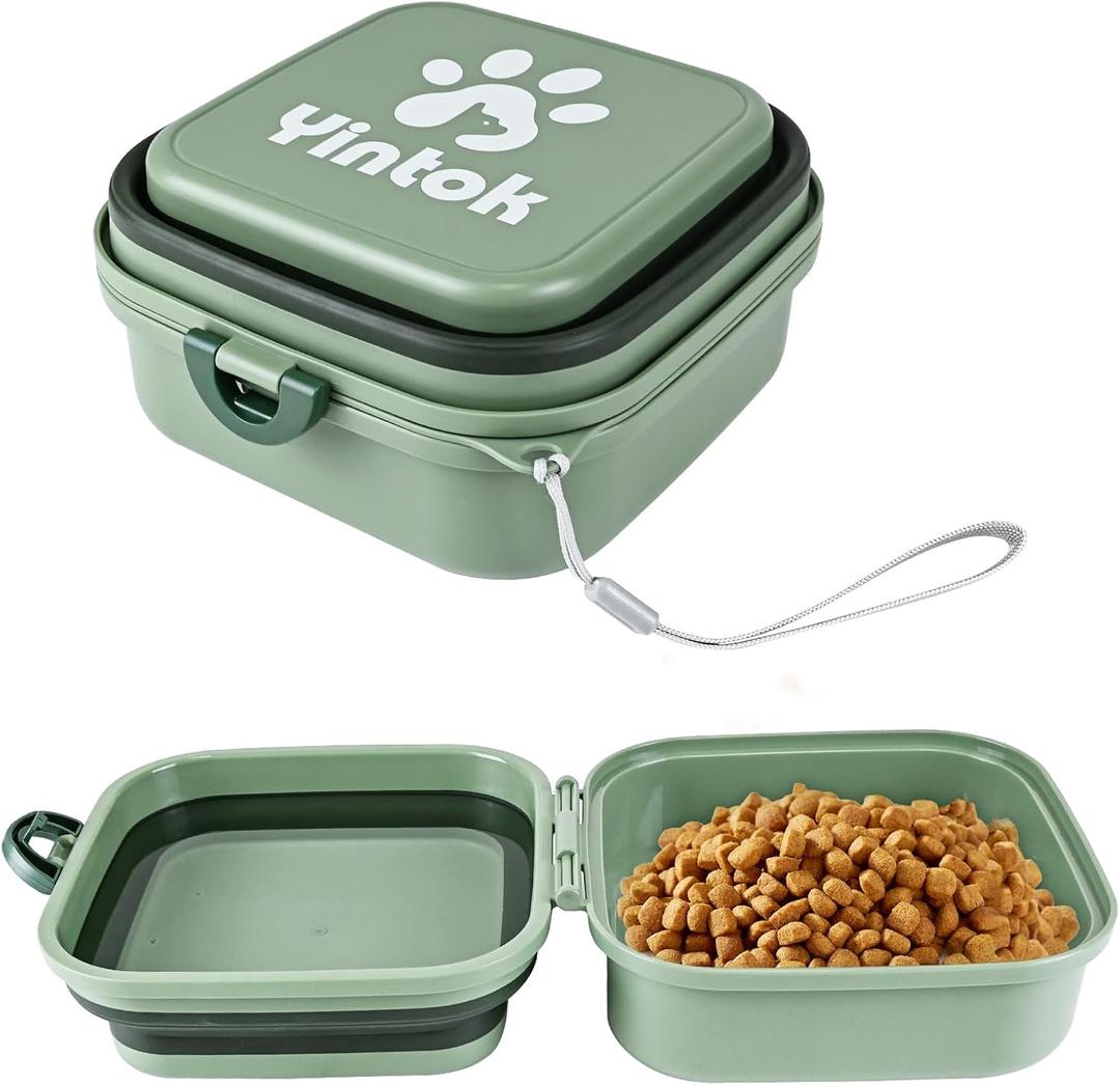 Large Capacity Travel Dog Bowls, 1900ml Portable Dog Bowls 2 in 1, Upgrade Food and Water Bowl for Dogs and Cats, Collapsible Dog Bowls and Food Storage Ideal for Walking, Hiking, Traveling&Camping (Green)