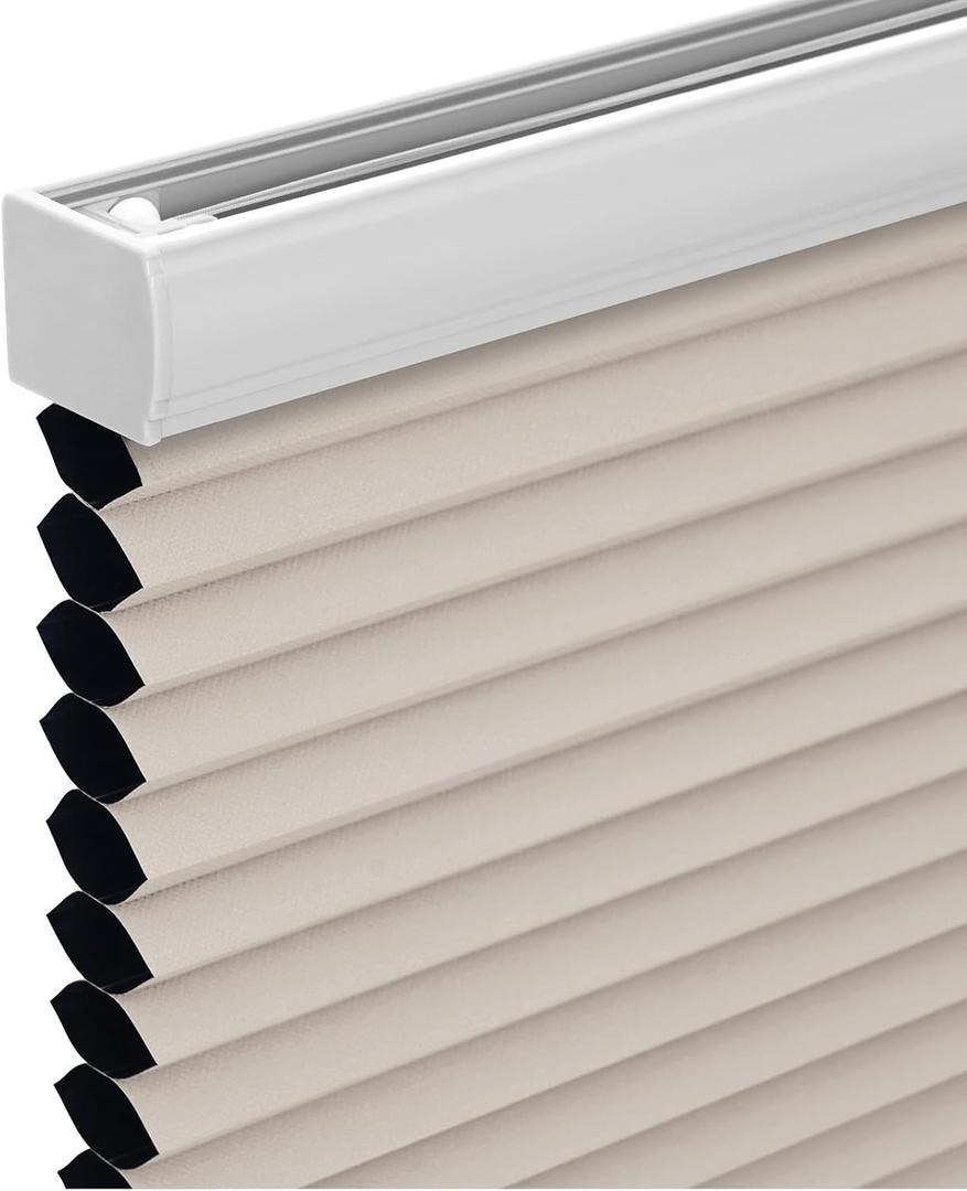 Changshade Cordless Cellular Shades, Light Filtering Honeycomb Shades for Windows, Pull Down Pleated Blinds, Easy to Install for Indoor Windows and French Doors,33.5" W x 64" H, Beige
