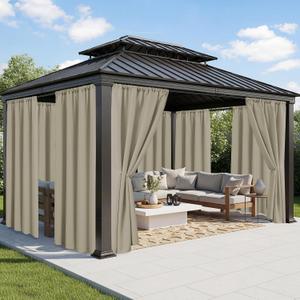 Outdoor Curtains for Patio Waterproof - 8 Panels Weatherproof Privacy Outside Curtains with Rod Pocket for Pergola, Gazebo, Porch, Cabana, Balcony, 54 x 84 Inch, Taupe