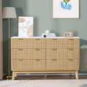 VEVOR Fluted 6 Drawer Dresser, 54" Wide Chest of Drawers with Faux Marble Top, Modern Dresser TV Stand, Wooden Closet Clothes Storage Organizer for Bedroom, Living Room, Hallway, Entryway, Natural Oak