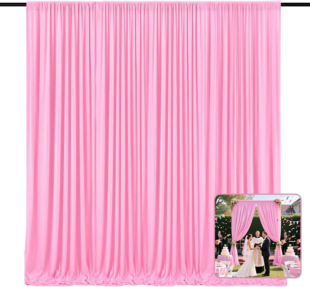 2 Panels Pink Backdrop Curtain, 10 x 10 Feet Polyester Background Curtains for Parties, Weddings, Baby Showers, Halloween, Christmas, Birthday Party Photoshoot Backdrop Curtains Decorations