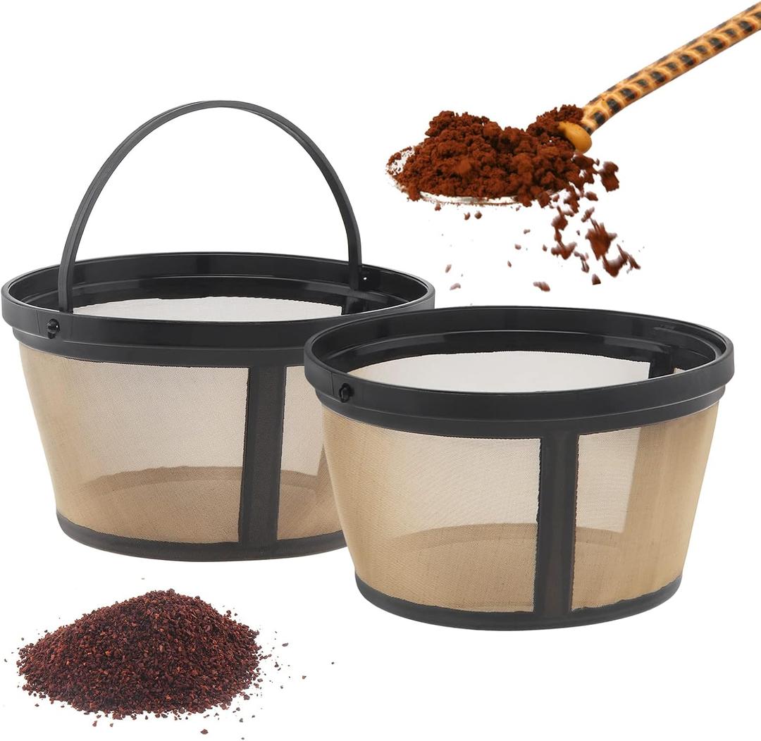 Reusable Coffee Filter Basket, 2 Pack Basket Coffee Filters 8-12 Cup Replacement Coffee Filter for Mr. Coffee and Black & Decker Coffee Makers and Brewers (Gold)