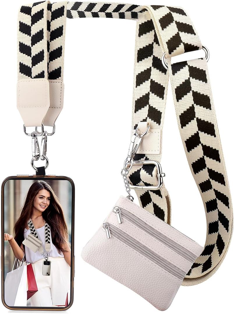 XANGNIER Clip and Go Strap for Phone with Wallet Crossbody, Phone Strap with Zippered Wallet, Adjustable Anti Theft Cellphone Lanyard for Women, Cellphone Chain Accessories,Multicolor 4